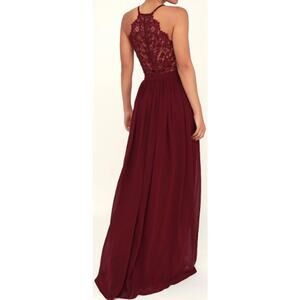 LULU'S S Love Spell Burgundy Lace-Back Maxi Bridesmaid Party Dress NEW B159